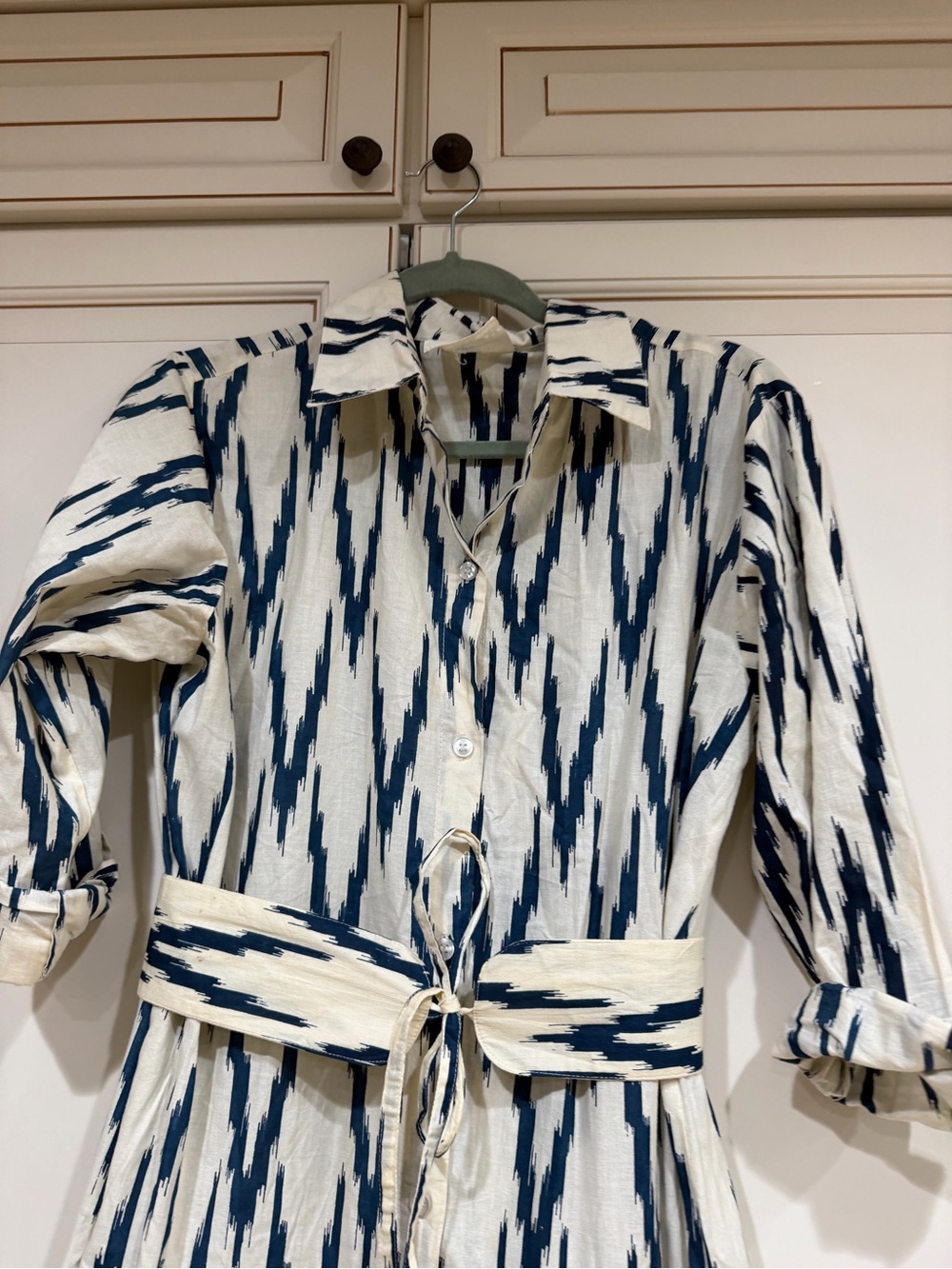 GUADALUPE Meredith Ikat Shirt-Collar Tiered Maxi Dress in Blue Ikat - Picture 6 of 9
